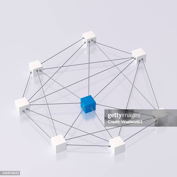 3d rendering of cubes tied up with rope - in the center stock illustrations