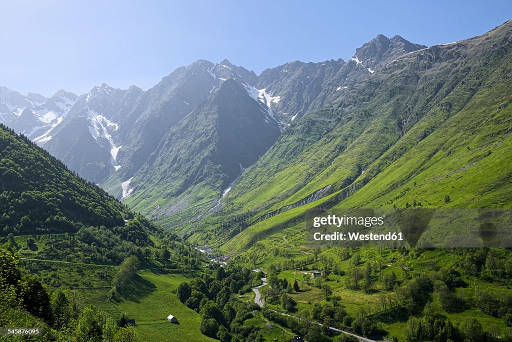 France, Central Pyrenees, Hautes-Pyrenees, View to Mountain road