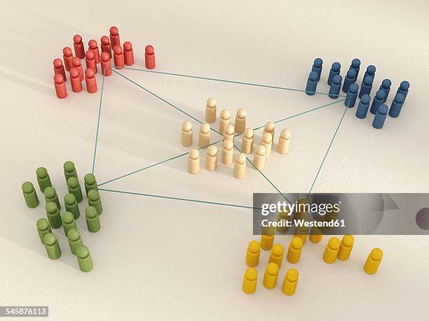 3d rendering of game pieces tied up with rope - middle stock illustrations