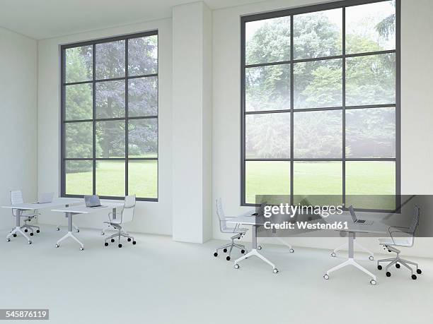 3d rendering of modern office with windows - accent wall home office stock illustrations