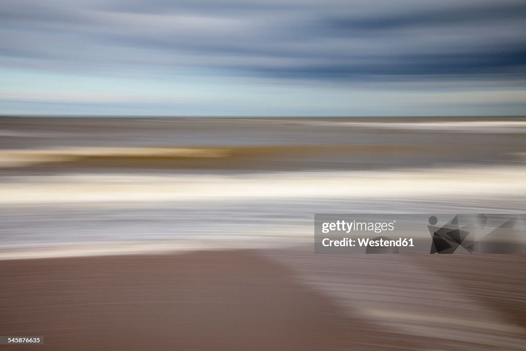 Netherlands, The Hague, Scheveningen, blurred North Sea Coast