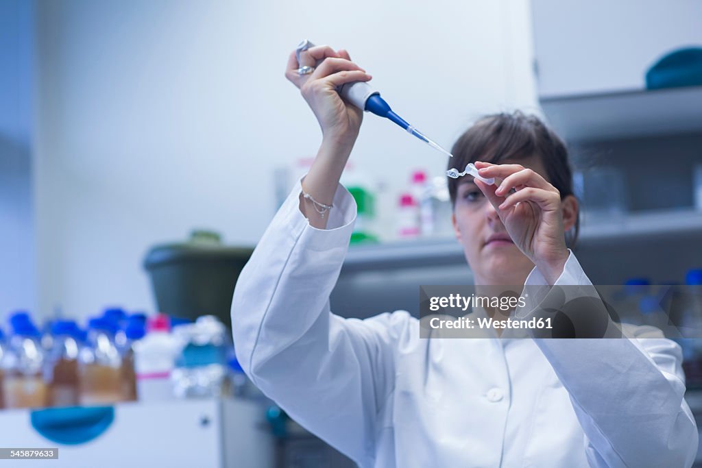 Young female natural scientist working at biological laboratory