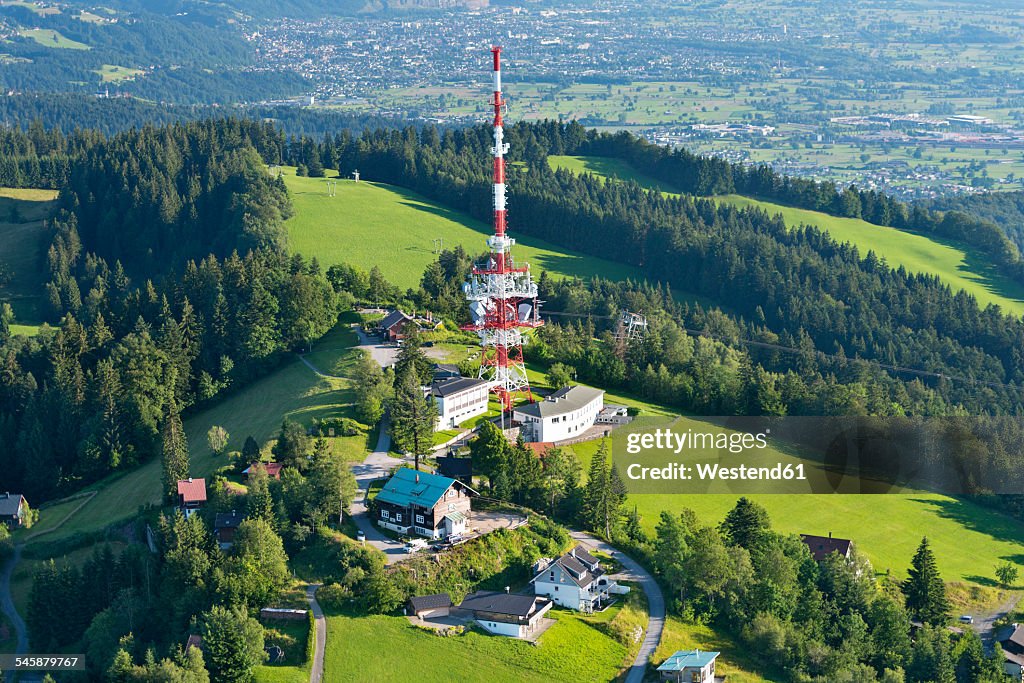 Austria, Vorarlberg, Bregenz, aerial view of radio tower on Pfaenderspitze