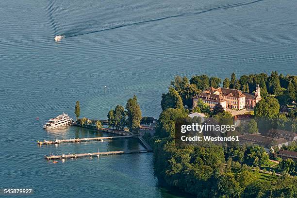 germany, baden-wuerttemberg, island mainau, aerial view of castle and harbor - bodensee luftaufnahme stock-fotos und bilder