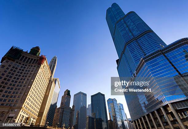 usa, illinois, chicago, view to trump tower from below - trump international hotel & tower stock pictures, royalty-free photos & images