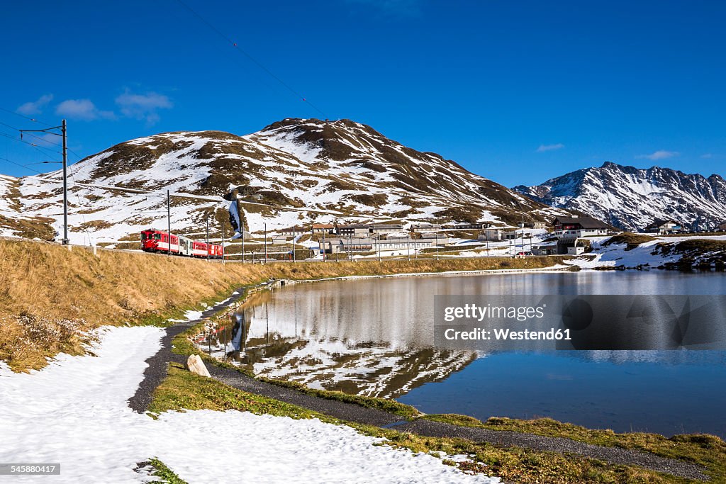 Switzerland, Canton of Uri, Lake Oberalpsee and Glacier Express