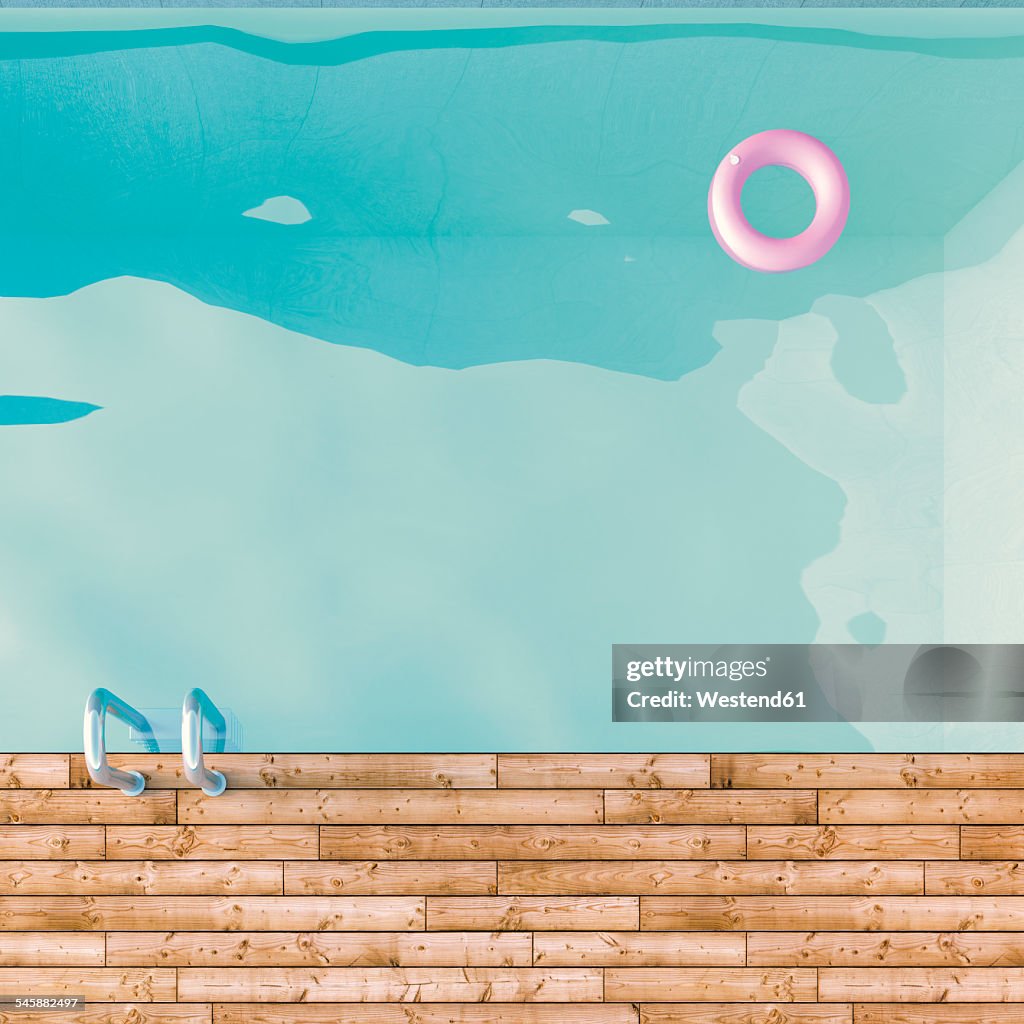 3D Rendering, Swimming pool, ladder and floating tire