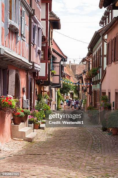 france, alsace, eguisheim, old town, lane and old houses - eguisheim fotografías e imágenes de stock