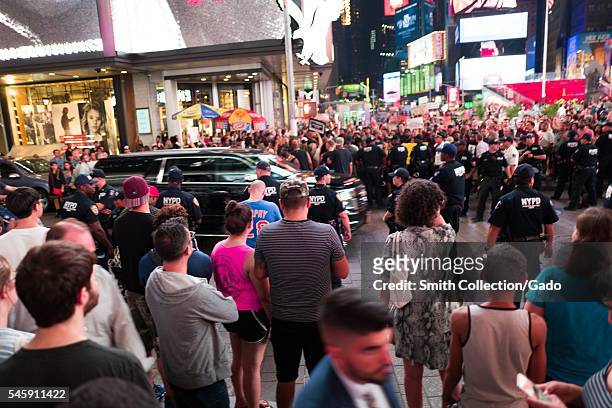 During a Black Lives Matter protest in New York City's Times Square following the shooting deaths of Alton Sterling and Philando Castile, a black SUV...