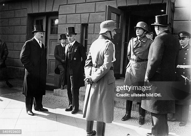 Reichskanzler Adolf Hitler, Vice-Chancellor Franz von Papen and the Reichswehrminister Werner von Blomberg waiting for the President of the Reich...