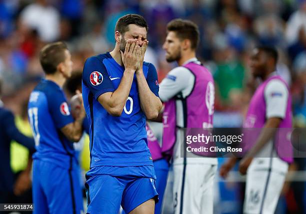 Andre-Pierre Gignac of France shows his dejection after their 0-1 defeat in the UEFA EURO 2016 Final match between Portugal and France at Stade de...