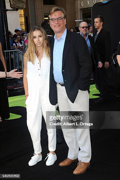 Writer Aaron Sorkin and daughter arrive for the Premiere Of Sony Pictures' "Ghostbusters" held at TCL Chinese Theatre on July 9, 2016 in Hollywood,...