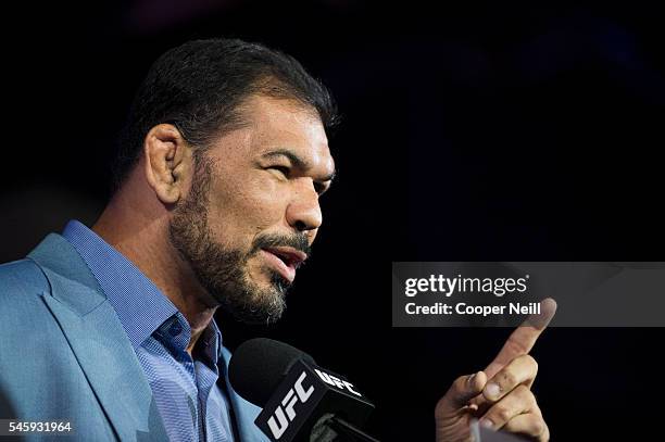 Antonio Rodrigo "Minotauro" Nogueira speaks as he is inducted into the UFC Hall of Fame at the Las Vegas Convention Center on July 10, 2016 in Las...