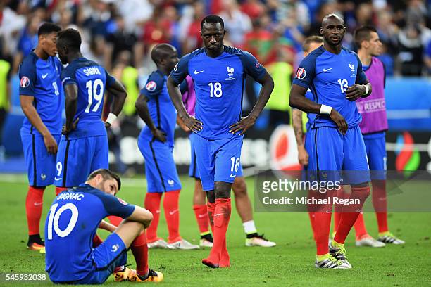 Moussa Sissoko and France shows their dejection after their 0-1 defeat in the UEFA EURO 2016 Final match between Portugal and France at Stade de...