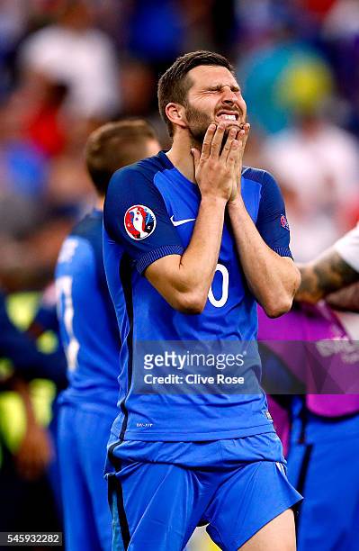 Andre-Pierre Gignac of France shows his dejection after their 0-1 defeat in the UEFA EURO 2016 Final match between Portugal and France at Stade de...