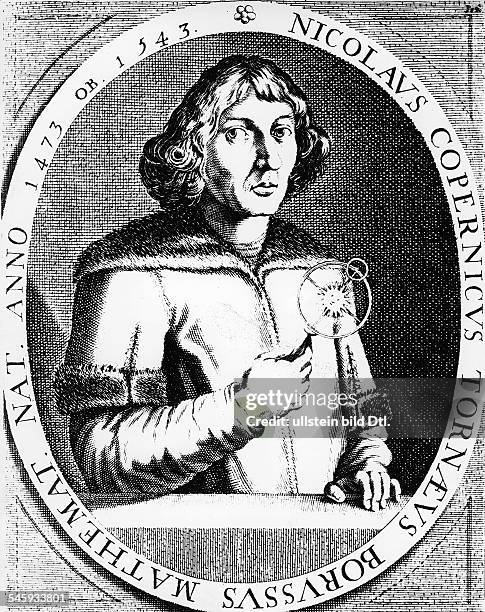 Nicolaus Copernicus Copper engravings Nicolaus Copernicus *1473-1543+ Astronomer, Germany / Poland - portrait with an astronomical model of sun and...