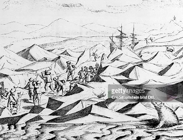 Willem Barentsum 1550-20.06.1597+niederländischer Seefahrer,Suche nach der Nord-Ost-Passage Die Mannschaft bricht einen Weg durch das Packeis im...