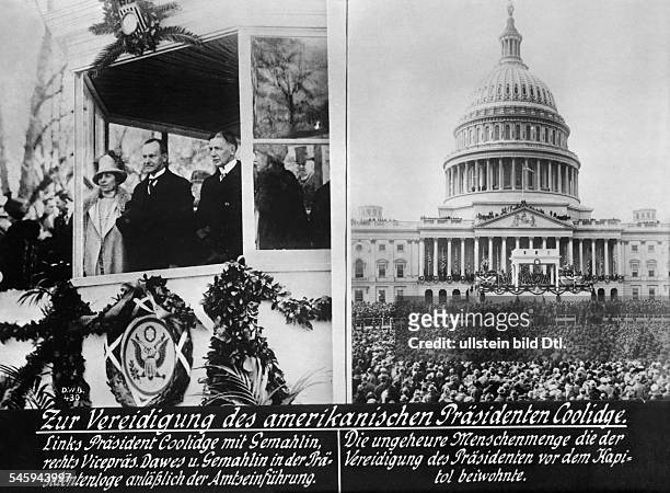 Calvin Coolidge *04.07.1872-+Politiker, USA30. Präsident der Vereinigten Staaten 1923-1929linkes Bild: Coolidge und seine Frau sowie Vizepräsident...