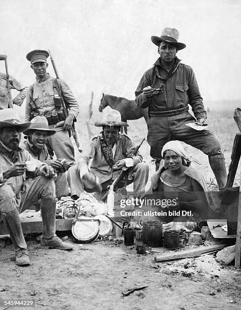 Mexico Cristero War - civil war 1926-29 A rebel unit in North Mexico having lunch -