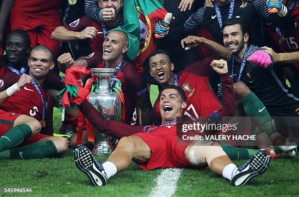 Portugal's forward Eder, Portugal's defender Pepe, Portugal's forward Ricardo Quaresma Portugal's forward Nani, Portugal's forward Cristiano Ronaldo...