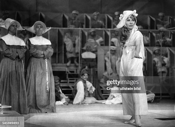 Liselotte Rau in "The Persecution and Assassination of Jean-Paul Marat" by Peter Weiss. Schillertheater Berlin, April 1964