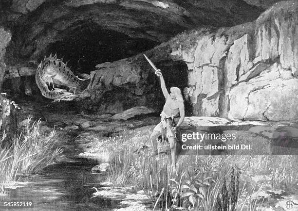 Der Drachenkampf: Siegfried tötet den Drachen 'Fafnir'Gem. V. H. Hendrich