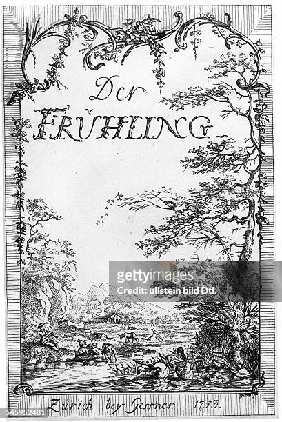 Kleist, Ewald Christian von *07.03.1715-24.08.1759+Dichter, Offizier, D- Titelkupfer zu Kleists 'Fruehling', Druck von 1753, Zuerich, Radierung von...