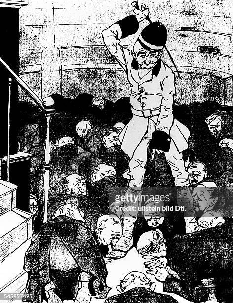 Politiker, Frankreich- Karikatur auf die parlamentarischeGewaltherrschaft Clemenceaus aus derfranzösischen Zeitschrift 'Le Rire',1929. Sie trug die...