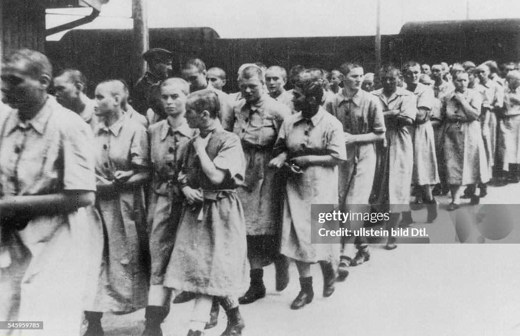 Germany, Third Reich - concentration camps 1939-45 Women at the train station ramp of Auschwitz concentration camp - around 1944