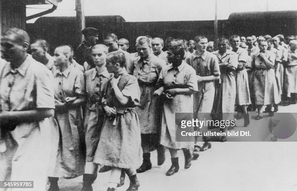 Germany, Third Reich - concentration camps 1939-45 Women at the train station ramp of Auschwitz concentration camp - around 1944