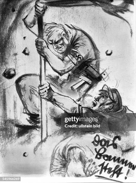 Nationalsozialistisches Plakat von Mjölnir : 'Das Banner steht'.- 1932