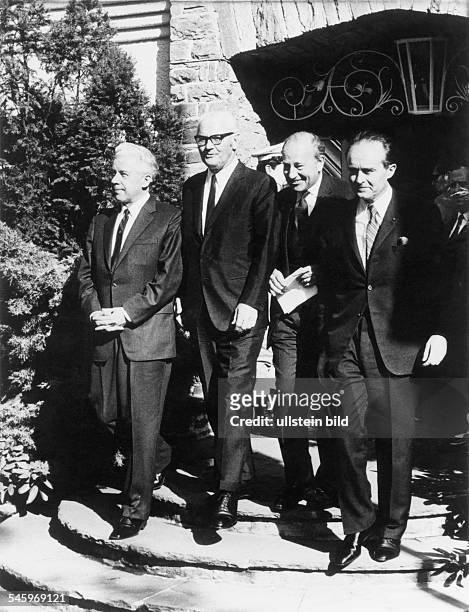 Four Power Agreement on Berlin Embassadors Piotr Abrassimov , Kenneth Rush , Sir Roger Jackling , and Jean Sauvagnargues after the signing of the...