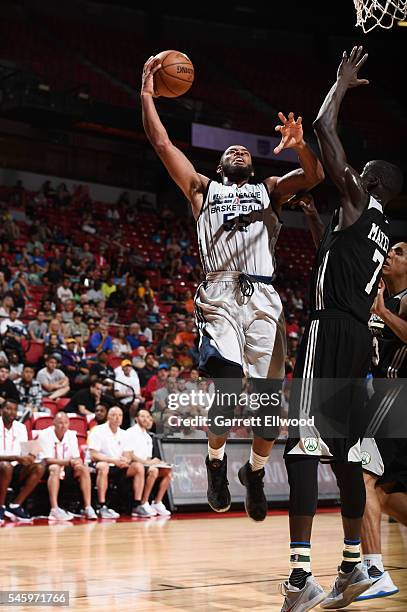 Jabril Trawick of D-League shoots the ball against the Milwaukee Bucks during 2016 Summer League on July 10, 2016 at the Thomas & Mack Center in Las...