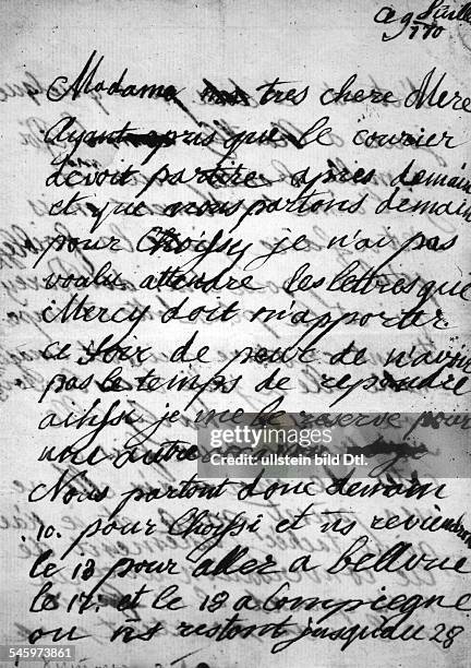 Königin von Frankreich 1770-1793Die erste Seite des Briefes, den sie an Ihre Mutter Maria Theresia schrieb