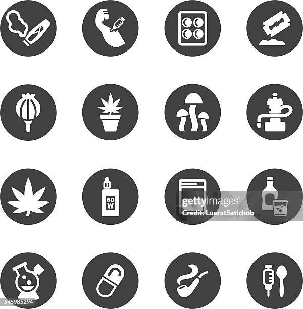 bildbanksillustrationer, clip art samt tecknat material och ikoner med drug circle silhouette icons | eps10 - stick plant part