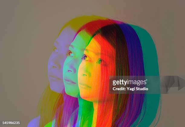 portrait of a woman made of multiple exposure - digital composite stock-fotos und bilder