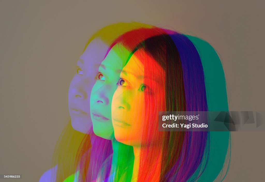 Portrait of a woman made of multiple exposure