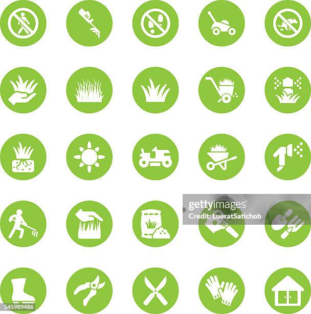 ilustraciones, imágenes clip art, dibujos animados e iconos de stock de iconos de grass circle green | eps10 - arrancar malas hierbas