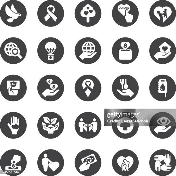 charity and relief work circle silhouette icons | eps10 - hope hands stock illustrations