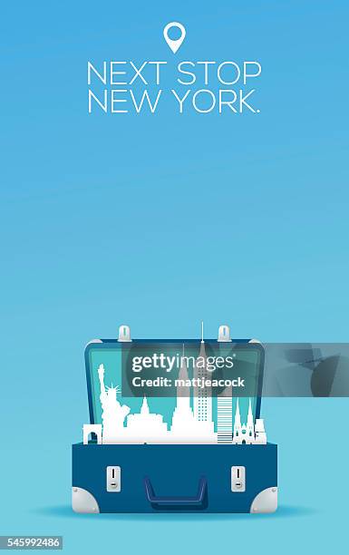 new york city destination - open suitcase stock illustrations