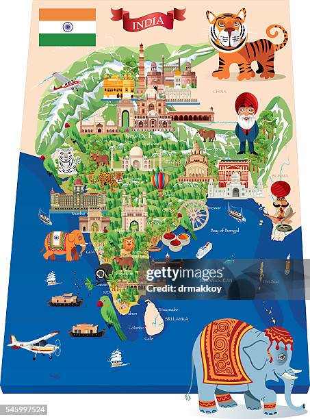 cartoon map of india - kolkata stock illustrations