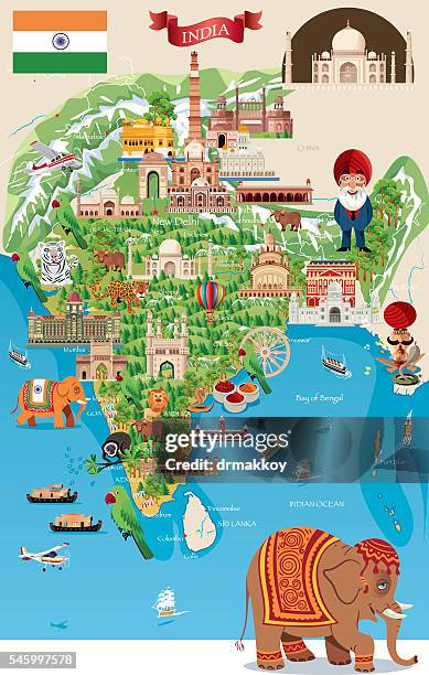 cartoon map of india - madras indien stock illustrations