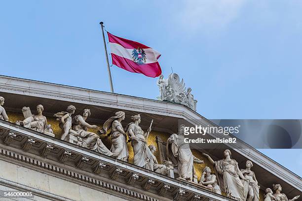 flag above the austrian parliament building - austria flag stock pictures, royalty-free photos & images