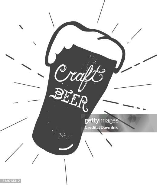 craft beer glass label hand lettering design - pint glass stock illustrations