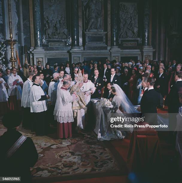 View of the wedding ceremony of Princess Irene of the Netherlands and Carlos Hugo, Duke of Parma in the Borghese Chapel of the Basilica di Santa...