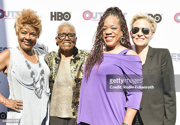 Singer Thelma Houston, VHF founder/CEO Jewel Thais-Williams, singer Evelyn "Champagne" King, and director C. Fitz attend 2016 Outfest Los Angeles...