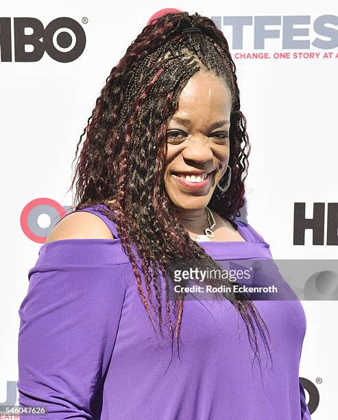 Singer Evelyn "Champagne" King attends 2016 Outfest Los Angeles LGBT Film Festival screening of "Jewels Catch One" at Harmony Gold Theatre on July...