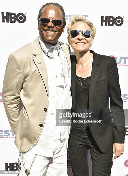 Al Von and director C. Fitz attend 2016 Outfest Los Angeles LGBT Film Festival screening of "Jewels Catch One" at Harmony Gold Theatre on July 10,...