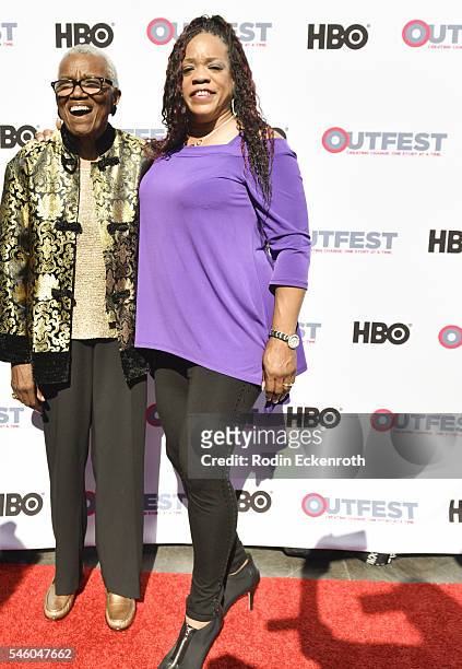 Founder/CEO Jewel Thais- Williams and Evelyn "Champagne" King attend 2016 Outfest Los Angeles LGBT Film Festival screening of "Jewels Catch One" at...