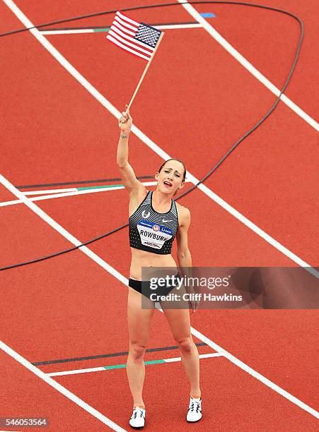 Shannon Rowbury, second place, celebrates after the Women's 1500 Meter Final during the 2016 U.S. Olympic Track & Field Team Trials at Hayward Field...